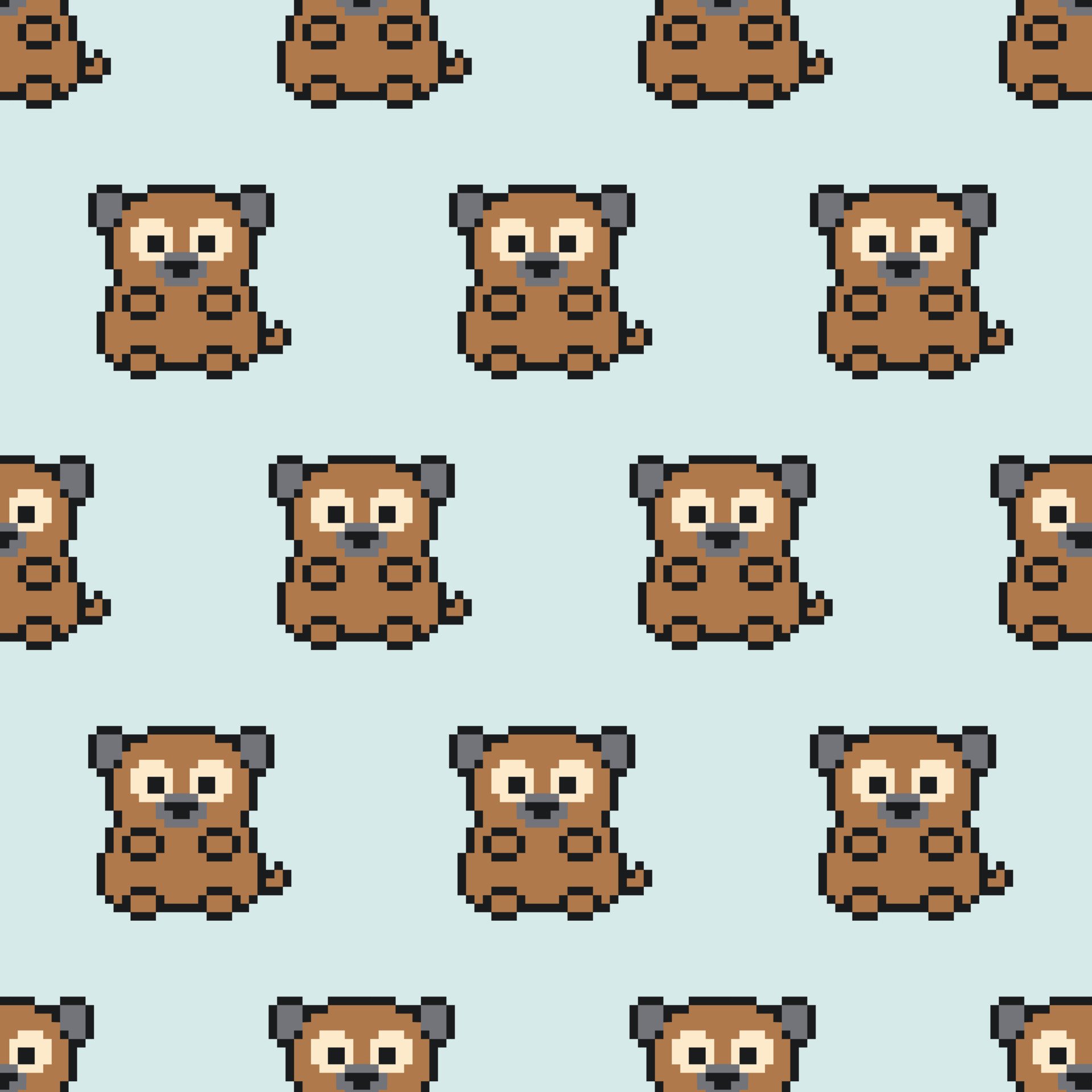 Cute pixel brown dog pattern on light blue background. 8 bit cartoon  animals character. Texture for fabric, wrapping, textile, wallpaper.  Decorative print. Puppy in the style of computer games of 90s. 14532588