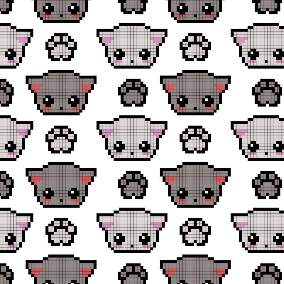 Cute 8 bit pixel cats on white background. Endless Seamless pattern. Funny  childish vector illustration for wallpaper, packaging, banners,  invitations, business cards, fabric print, wrapping paper 14532590 Vector  Art at Vecteezy