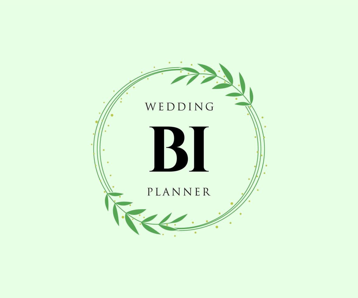 BI Initials letter Wedding monogram logos collection, hand drawn modern minimalistic and floral templates for Invitation cards, Save the Date, elegant identity for restaurant, boutique, cafe in vector