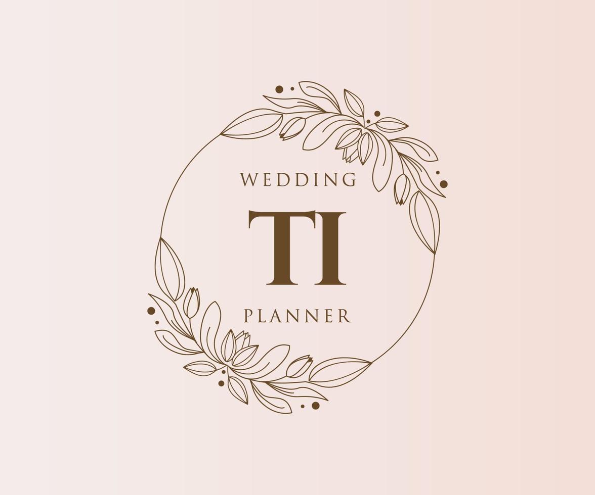 TI Initials letter Wedding monogram logos collection, hand drawn modern minimalistic and floral templates for Invitation cards, Save the Date, elegant identity for restaurant, boutique, cafe in vector