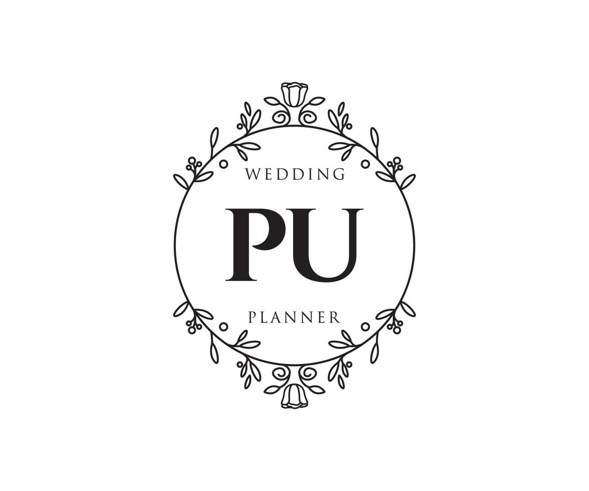 PU Initials letter Wedding monogram logos collection, hand drawn modern minimalistic and floral templates for Invitation cards, Save the Date, elegant identity for restaurant, boutique, cafe in vector