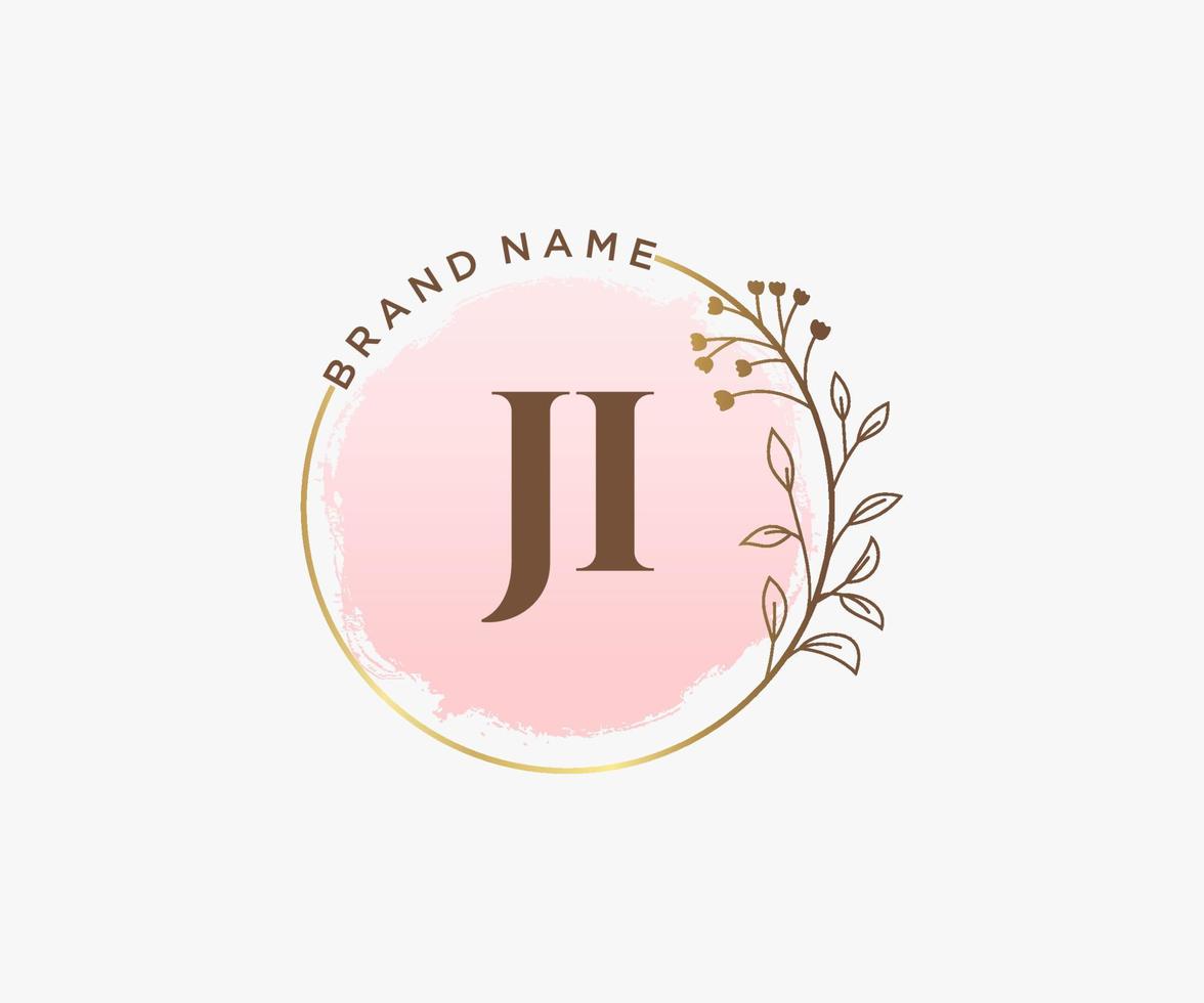 Initial JI feminine logo. Usable for Nature, Salon, Spa, Cosmetic and Beauty Logos. Flat Vector Logo Design Template Element.