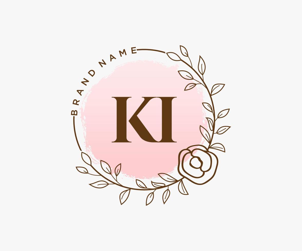 Initial KI feminine logo. Usable for Nature, Salon, Spa, Cosmetic and Beauty Logos. Flat Vector Logo Design Template Element.