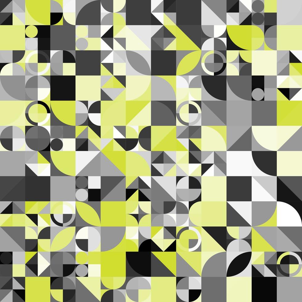 Lime colored digital collage of vector abstract infographic elements made with geometric shapes and forms. Geometric retro seamless pattern for web background, website header, poster desig