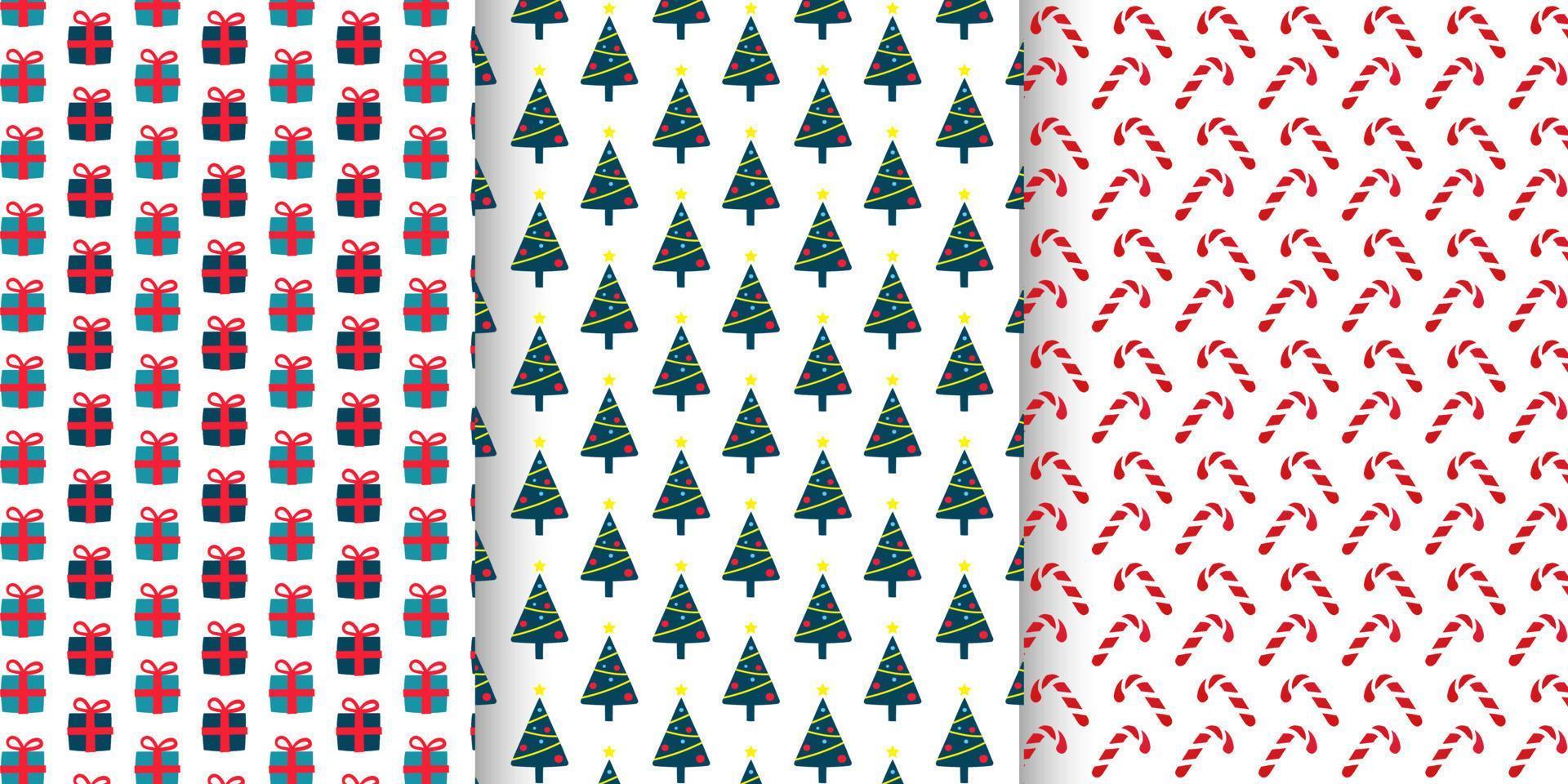 Set of seamless Christmas and New Year patterns with traditional ornaments. Collection of Vector winter holiday backgrounds. For packaging, wrapping paper, fabric, textile, cover etc