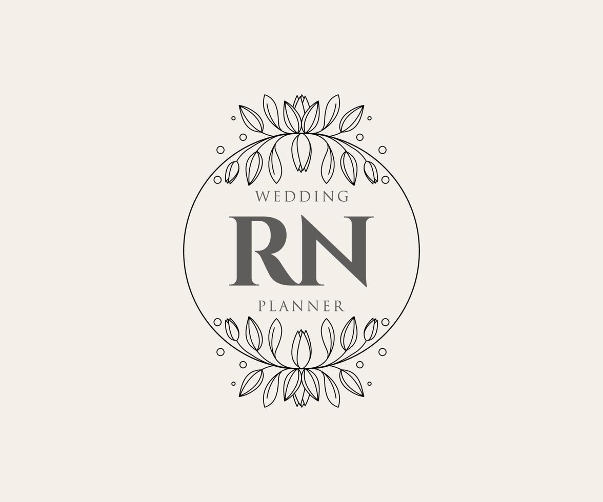 RN Initials letter Wedding monogram logos collection, hand drawn modern minimalistic and floral templates for Invitation cards, Save the Date, elegant identity for restaurant, boutique, cafe in vector