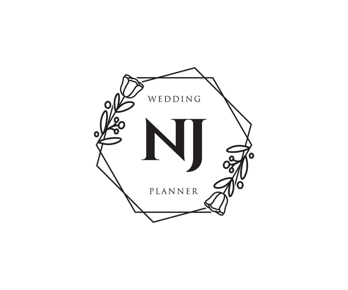 Initial NJ feminine logo. Usable for Nature, Salon, Spa, Cosmetic and Beauty Logos. Flat Vector Logo Design Template Element.