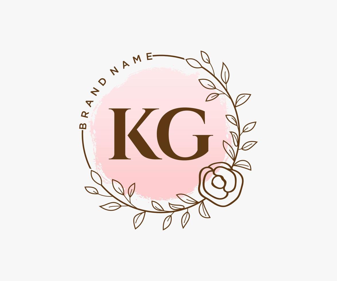 Initial KG feminine logo. Usable for Nature, Salon, Spa, Cosmetic and Beauty Logos. Flat Vector Logo Design Template Element.