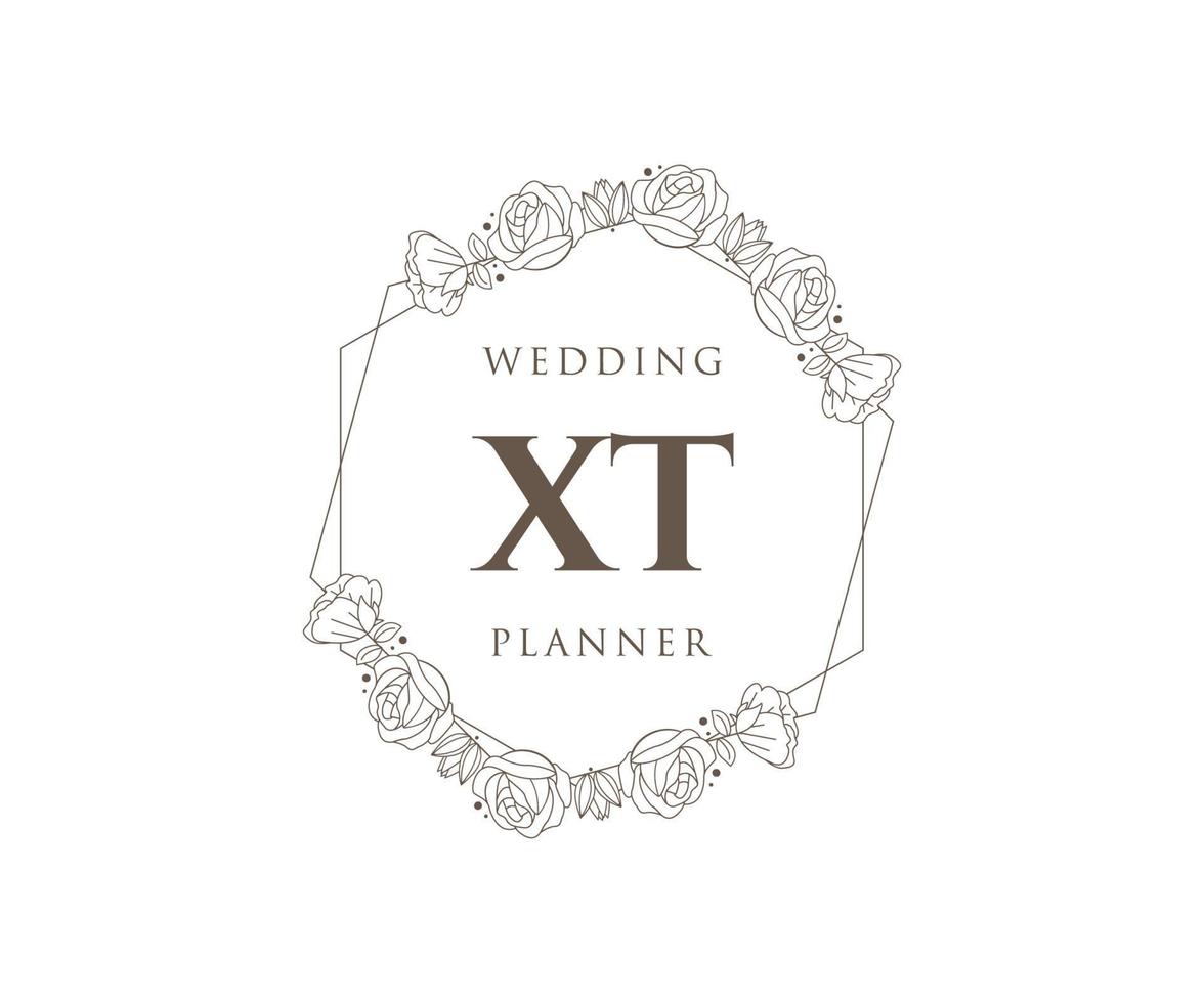 XT Initials letter Wedding monogram logos collection, hand drawn modern minimalistic and floral templates for Invitation cards, Save the Date, elegant identity for restaurant, boutique, cafe in vector