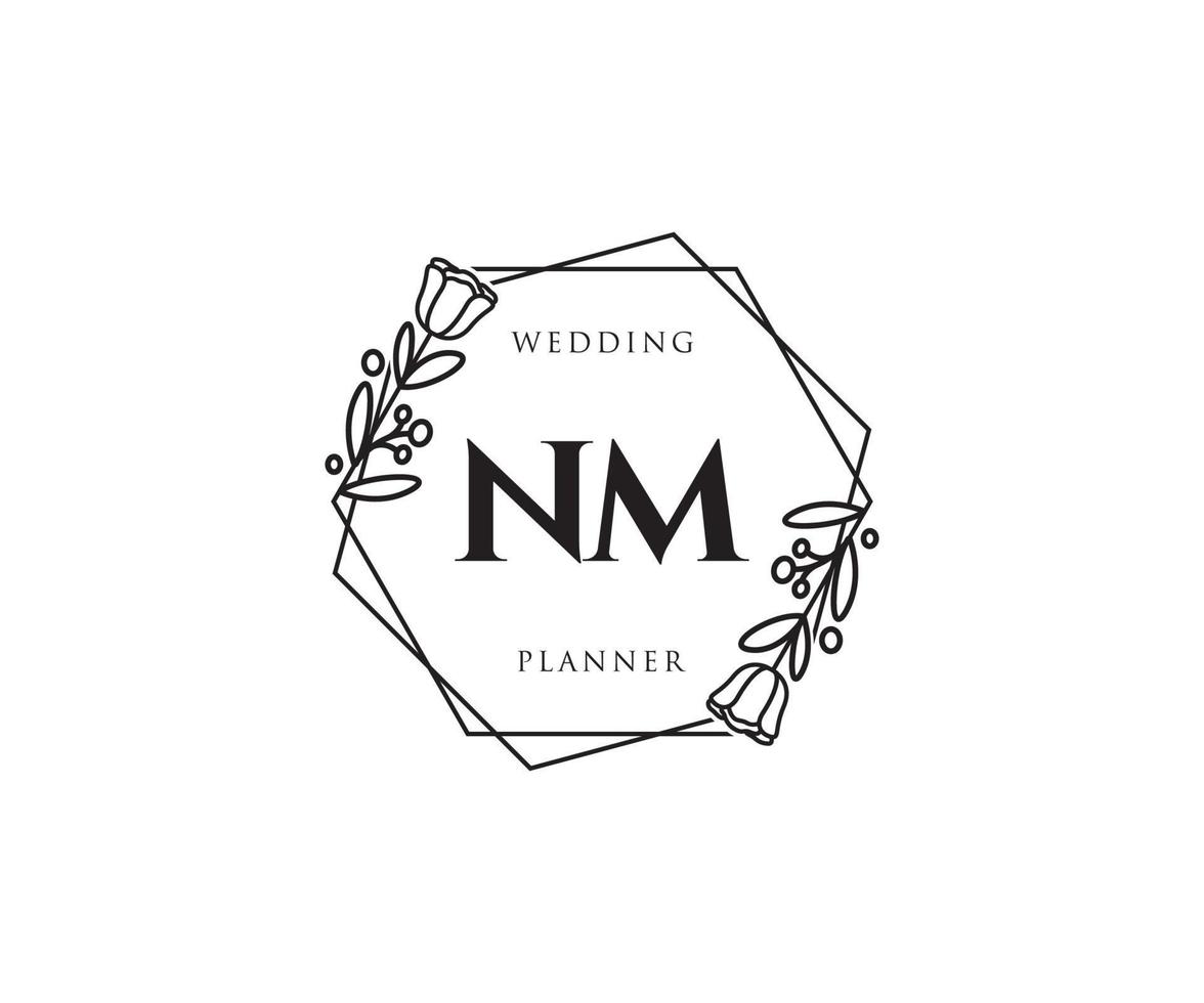 Initial NM feminine logo. Usable for Nature, Salon, Spa, Cosmetic and Beauty Logos. Flat Vector Logo Design Template Element.
