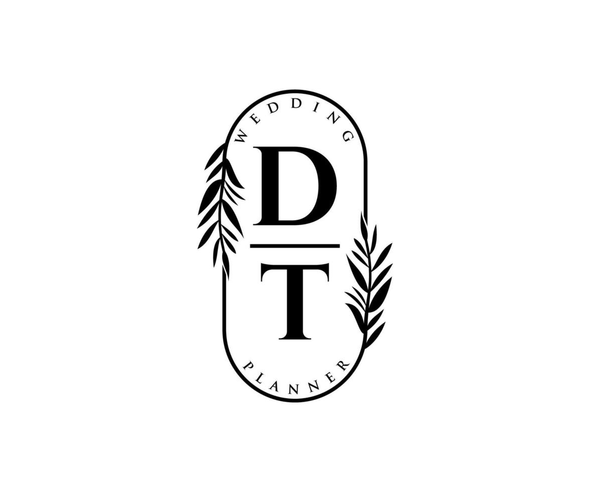 DT Initials letter Wedding monogram logos collection, hand drawn modern minimalistic and floral templates for Invitation cards, Save the Date, elegant identity for restaurant, boutique, cafe in vector