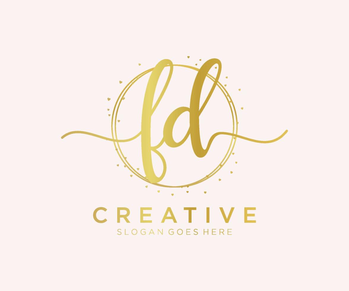 Initial FD feminine logo. Usable for Nature, Salon, Spa, Cosmetic and Beauty Logos. Flat Vector Logo Design Template Element.