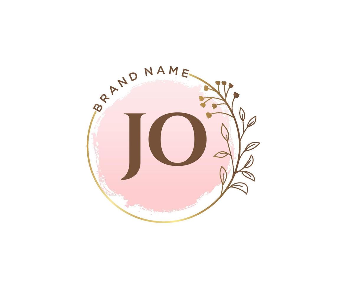 Initial JO feminine logo. Usable for Nature, Salon, Spa, Cosmetic and Beauty Logos. Flat Vector Logo Design Template Element.