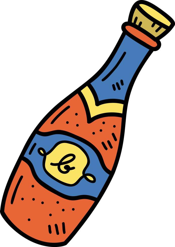 dibujado a mano ilustración de botella de vino de celebración vector