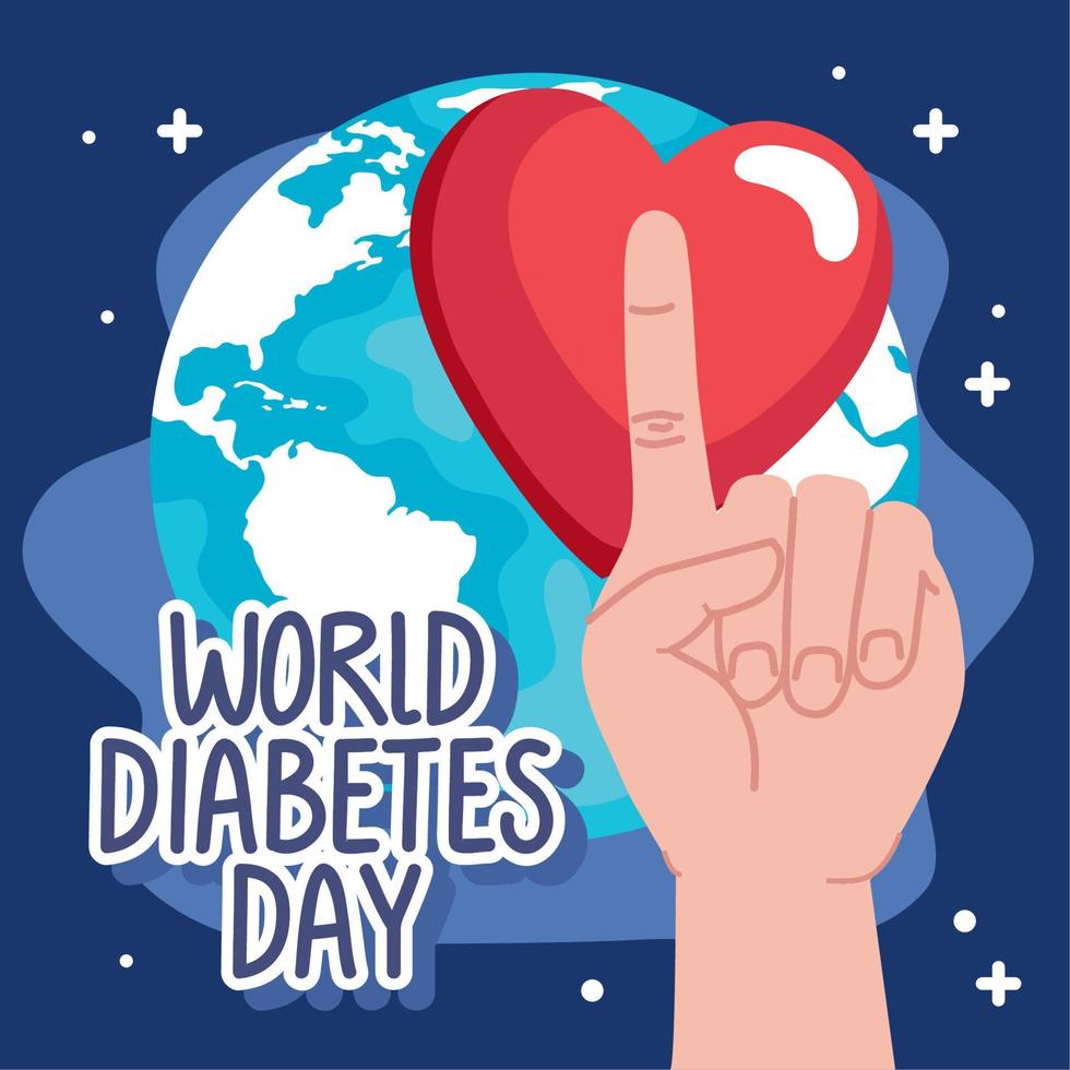 diabetes day lettering with heart vector