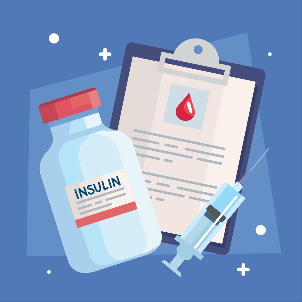 vial de insulina con portapapeles vector