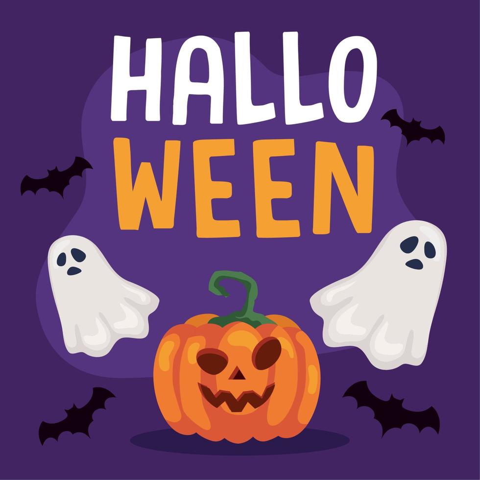 halloween lettering with ghosts vector