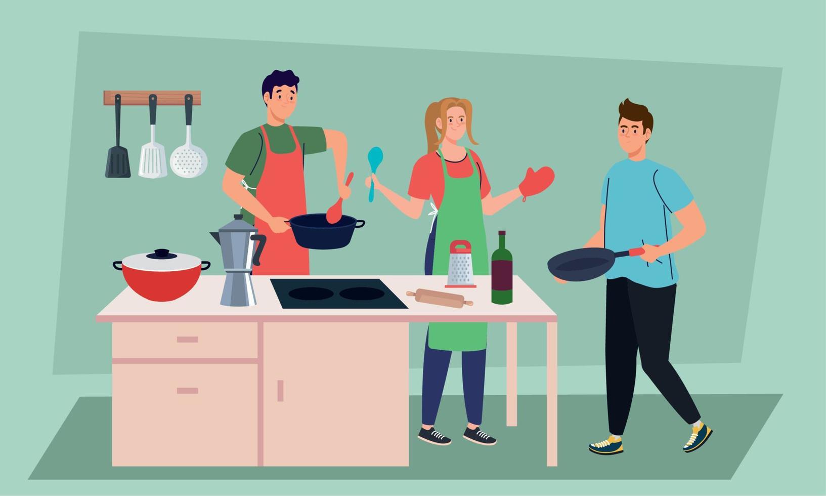 group of people cooking vector
