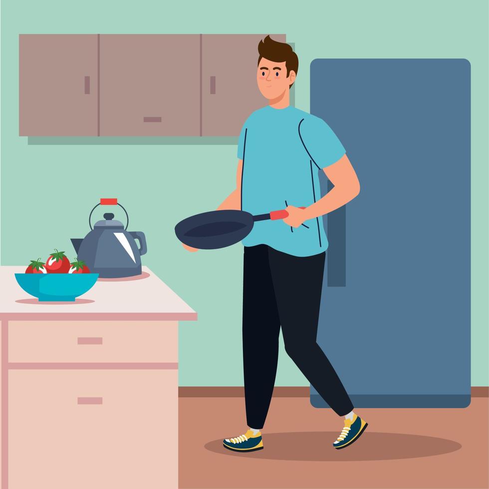 man cooking with pan vector