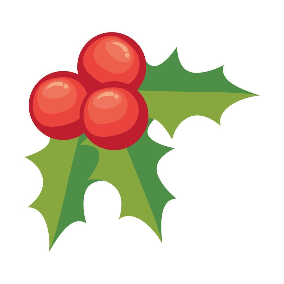 cerezas y hojas navideñas vector