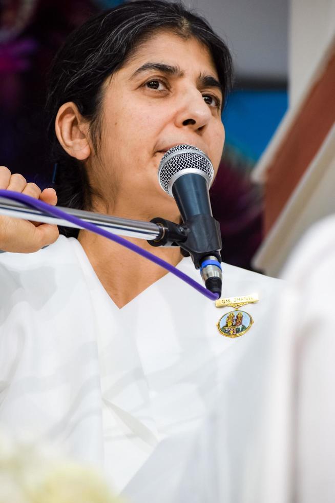 New Delhi, India, October 16 2022 - BK Shivani during meditation session, Shivani Verma, better known as BK Shivani, is a teacher in the Brahma Kumaris spiritual yoga and meditation movement of India photo