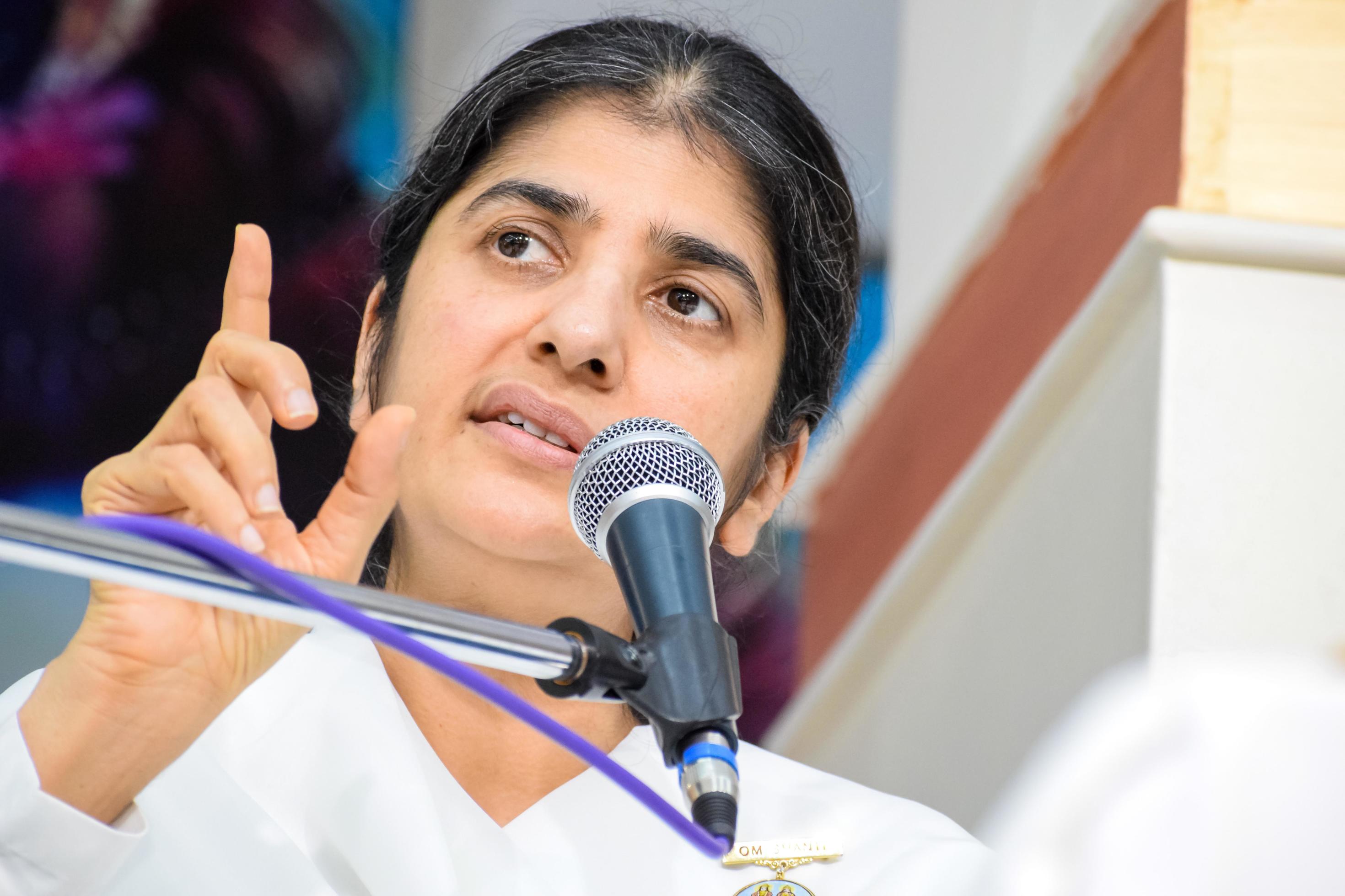 New Delhi, India, October 16 2022 BK Shivani during meditation
