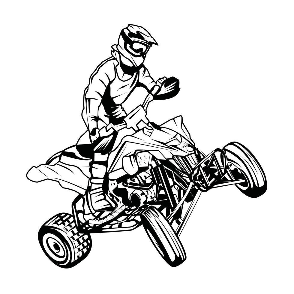 ATV Moto Rider Black and White vector