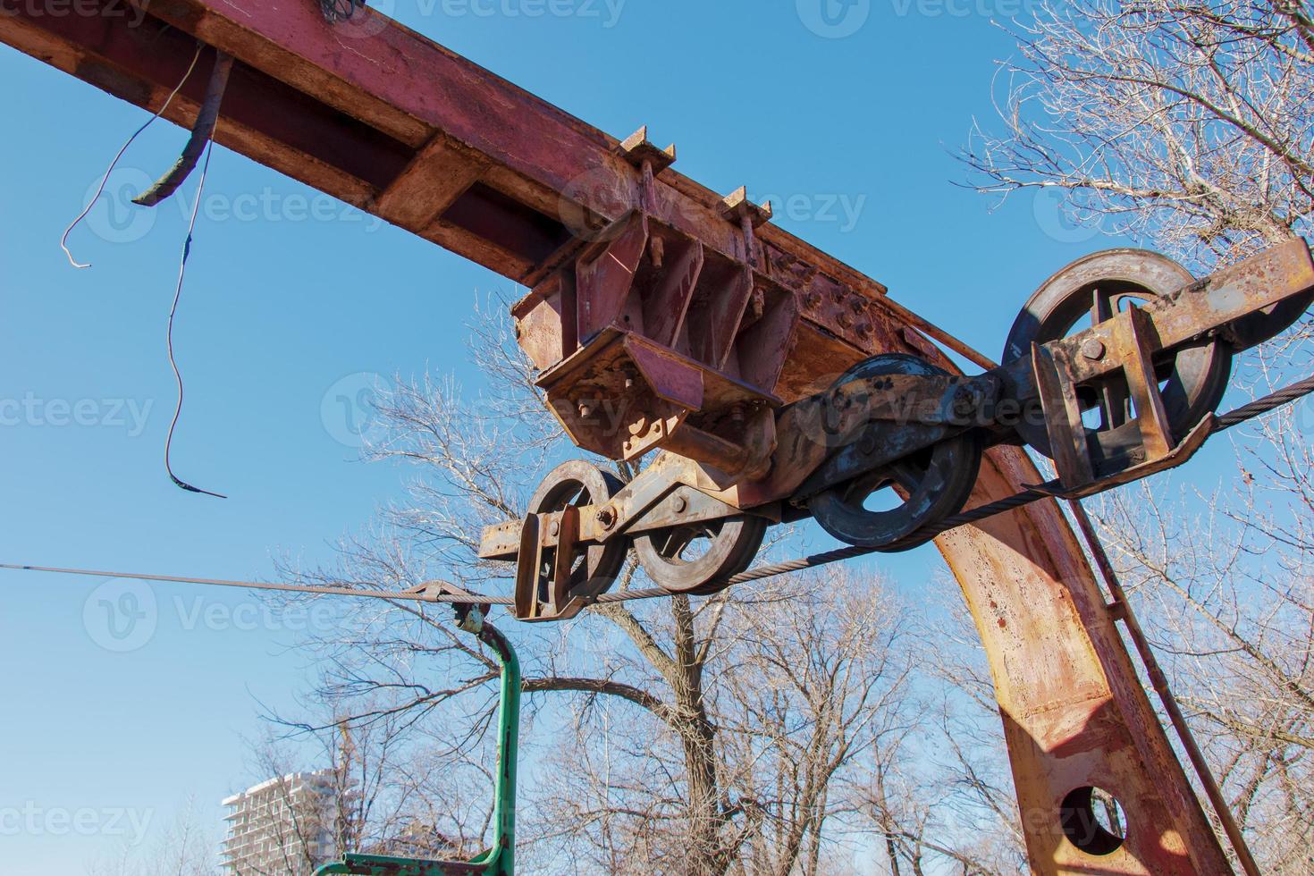 Old cable car in Dnepropetrovsk. Cableway equipment and mechanisms. photo