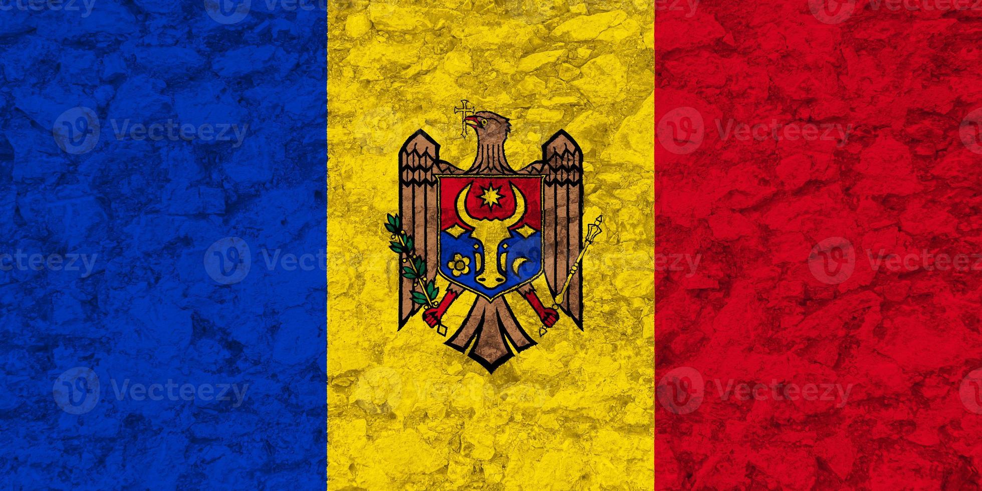 Flag and coat of arms of Moldova on a textured background. Concept collage. photo