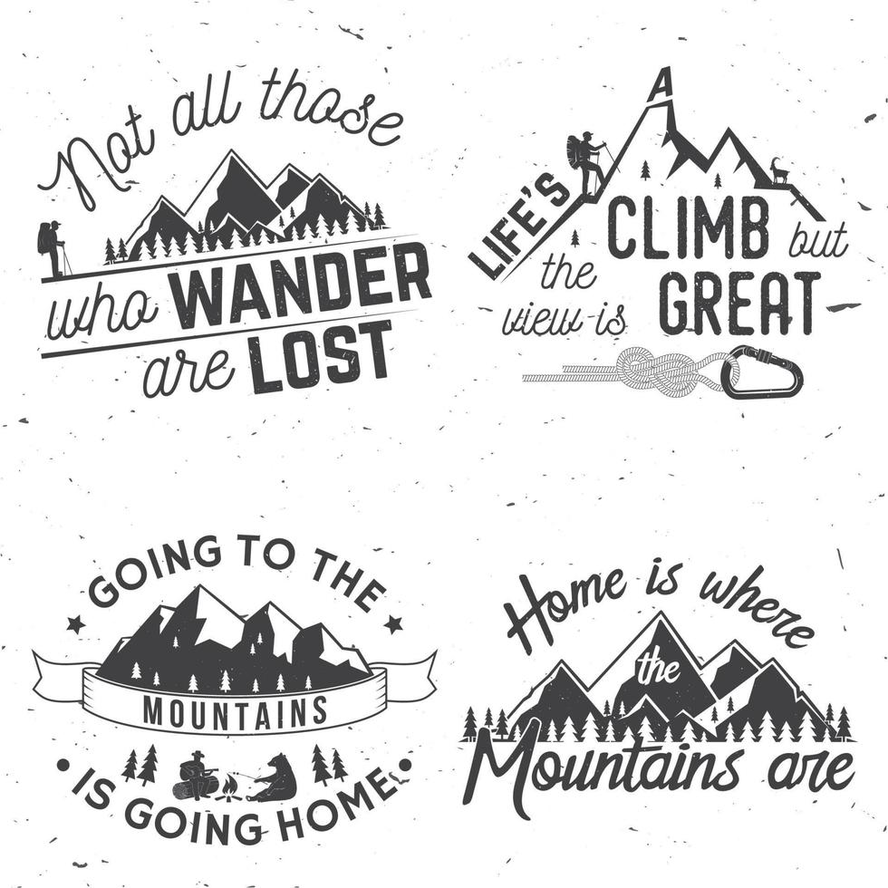 conjunto de citas tipográficas relacionadas con las montañas. vector