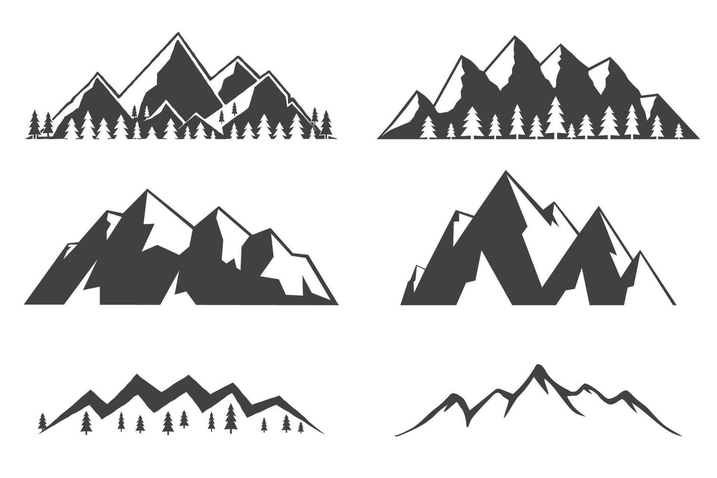 conjunto de iconos de montañas aislado sobre fondo blanco. vector