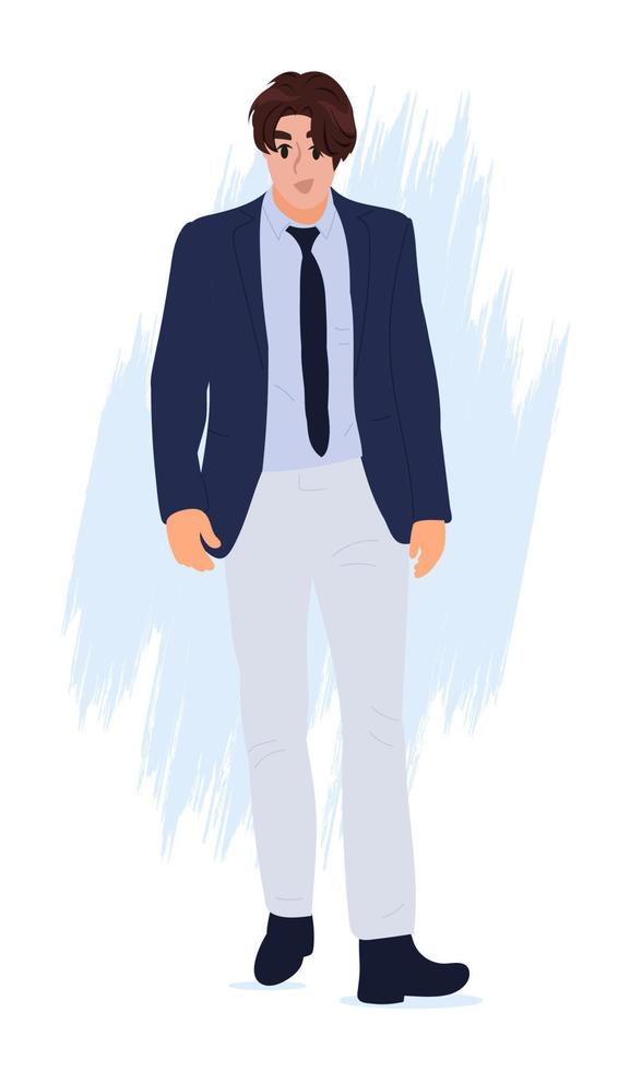 Vector illustration business men walking with official clothes. Cartoon realistic people