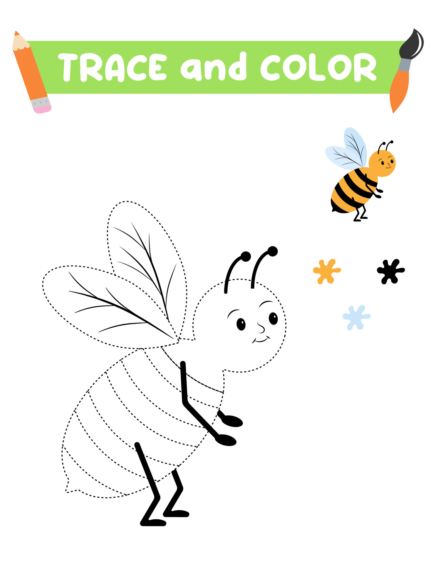 Trace and color the insect. A training sheet for preschool children