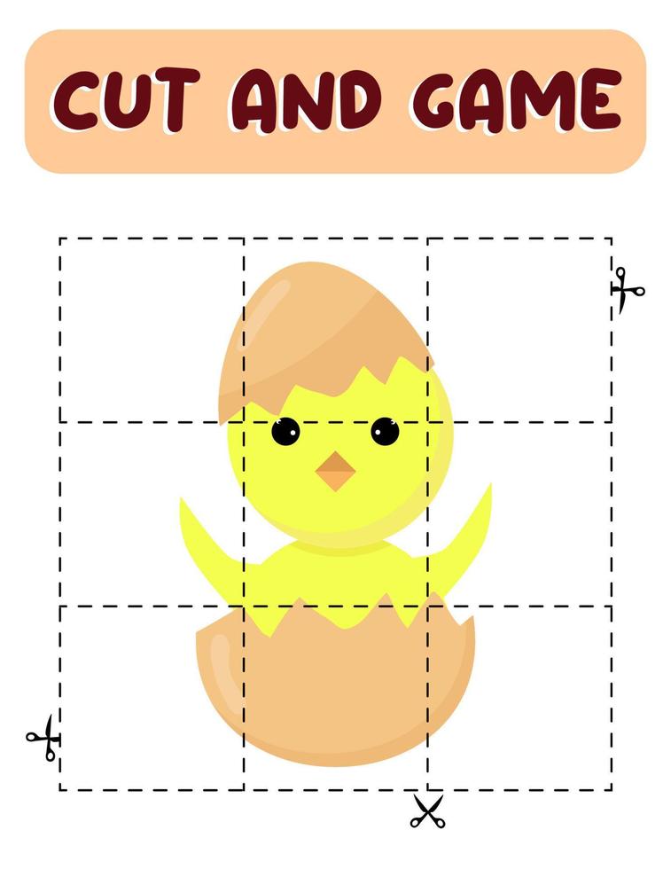 Cut and game chicken. Educational children game, printable worksheet.Puzzles with bird vector