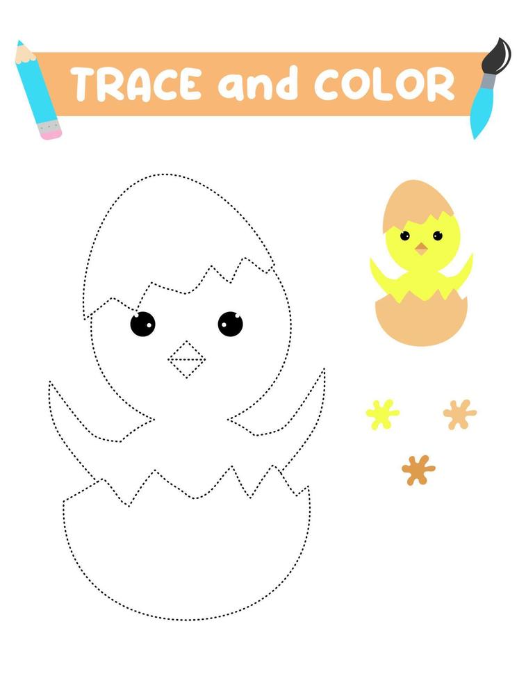 Traza y colorea el pollo. una hoja de capacitación para niños en edad preescolar. tareas educativas para niños. libro para colorear pájaros. vector