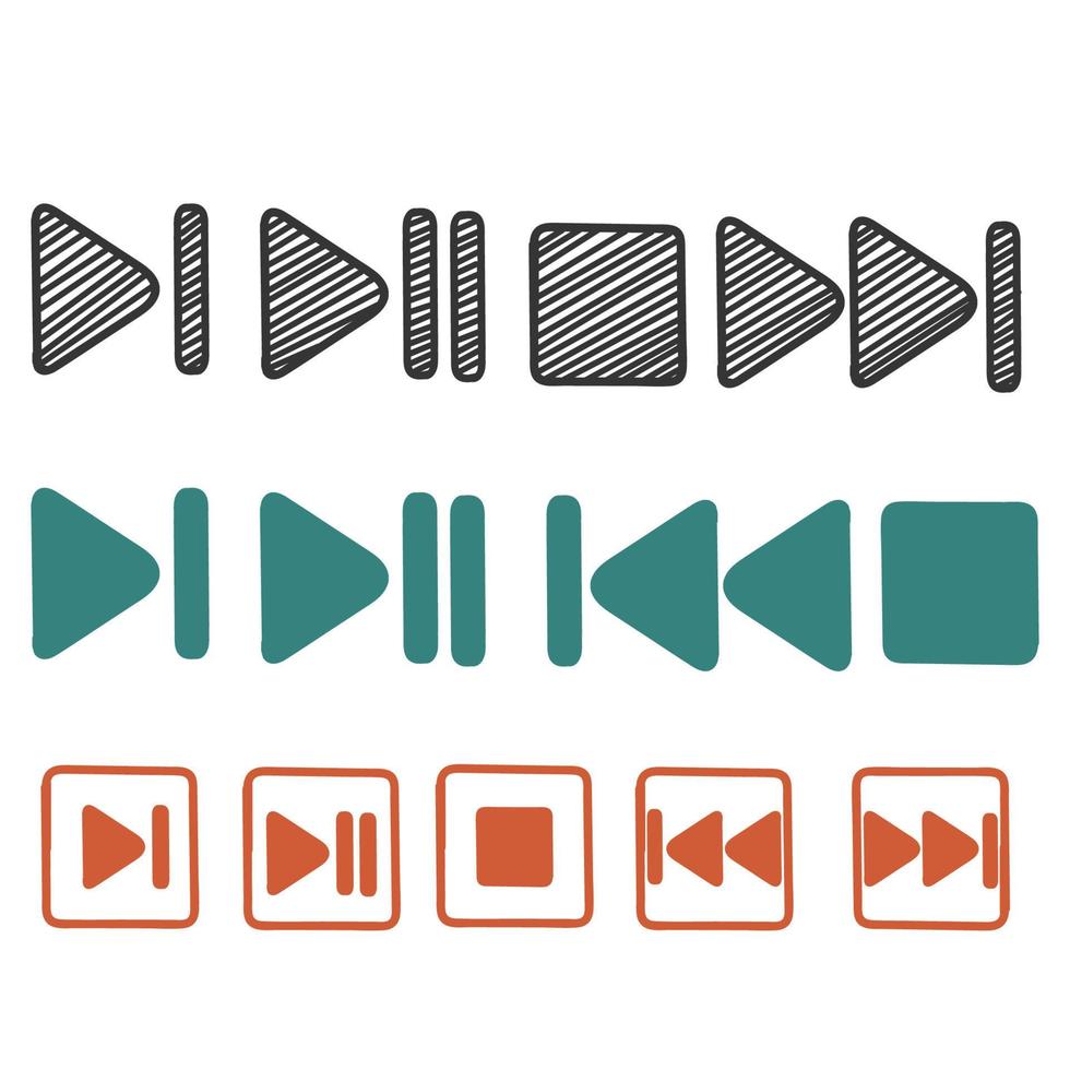 colección de iconos de video de reproducción de doodle dibujado a mano vector
