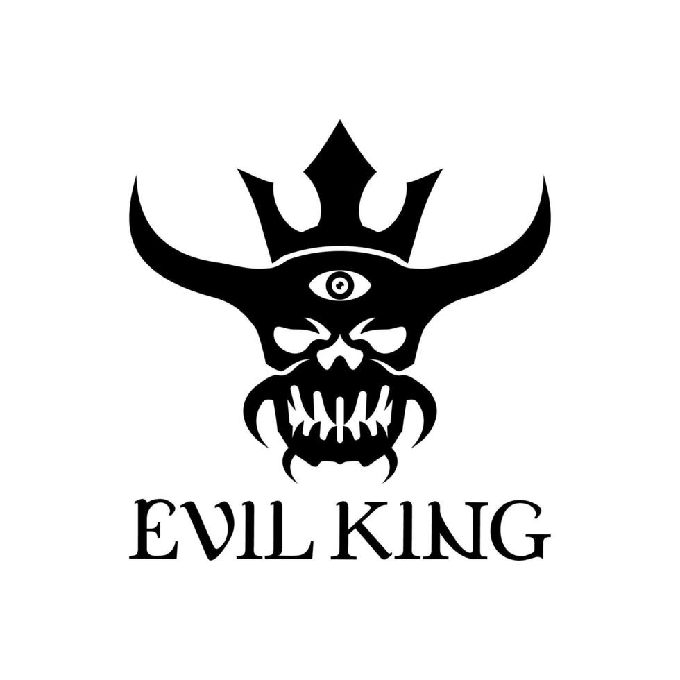 Ilustración del logotipo del diseño del logotipo del diablo del cráneo malvado en blanco y negro. vector