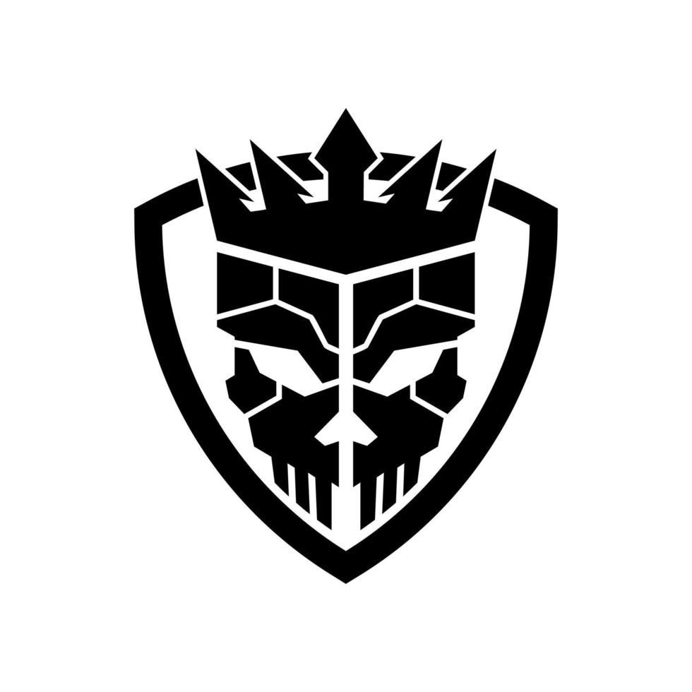 icono del logotipo del escudo del rey del cráneo vector