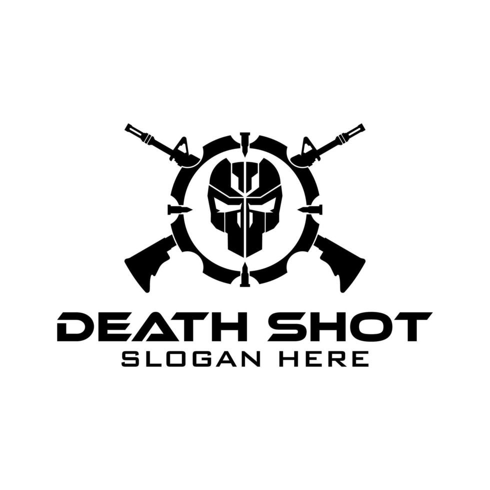Tactical Target Death Shoot Skull Rifle military Gear design armory squadrone team in circle black and white logo template vector