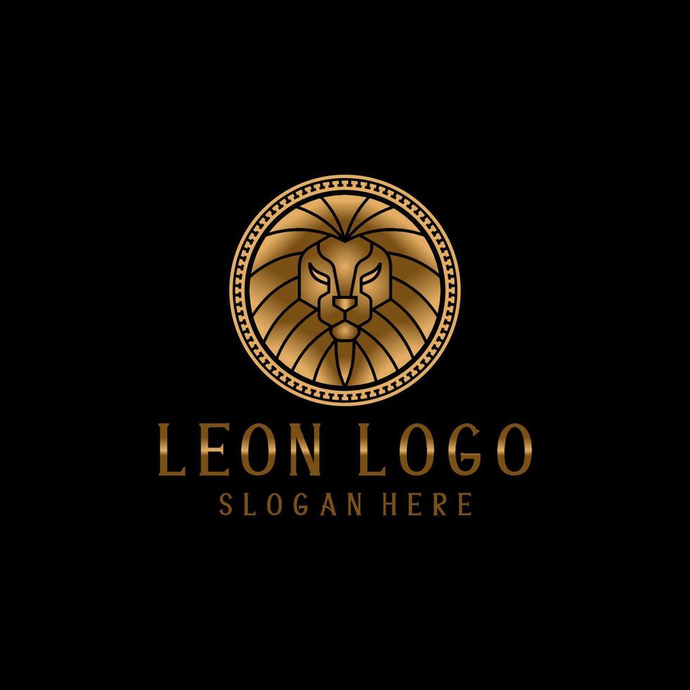 elegante ilustración de la plantilla de logotipo de leon circle gold vector