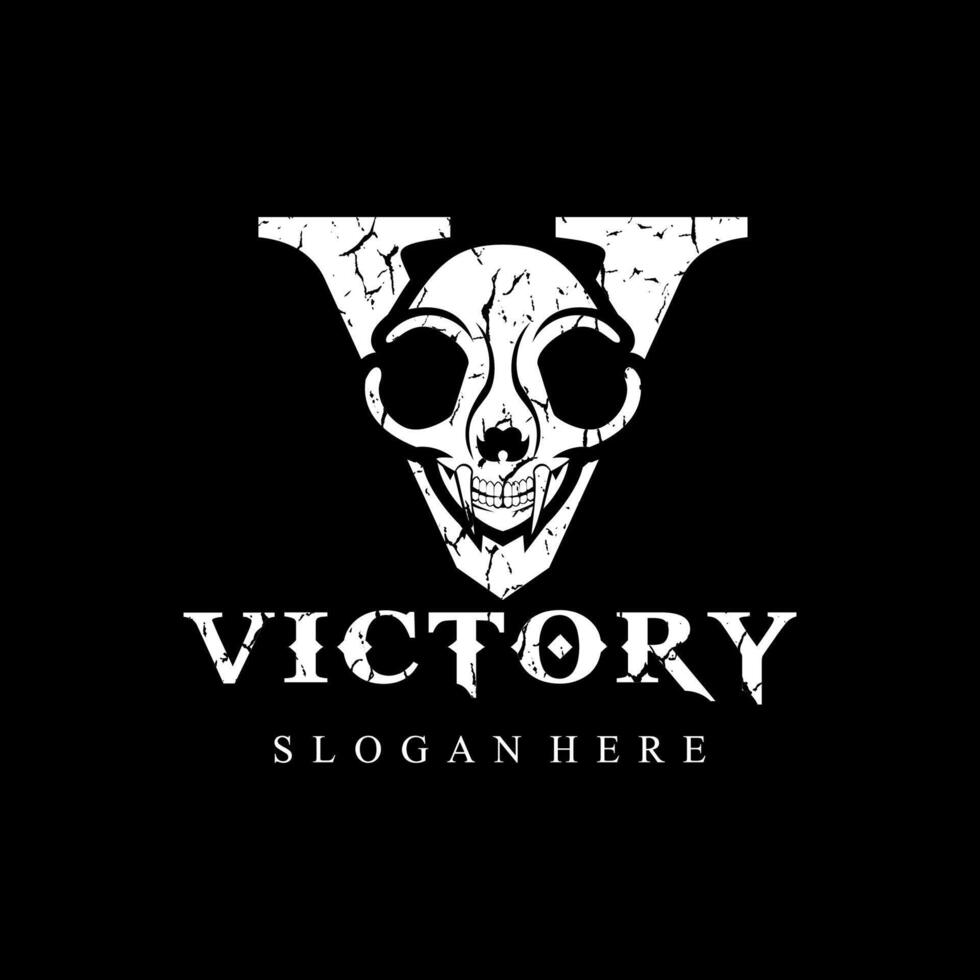 V letter cat skull logo vector