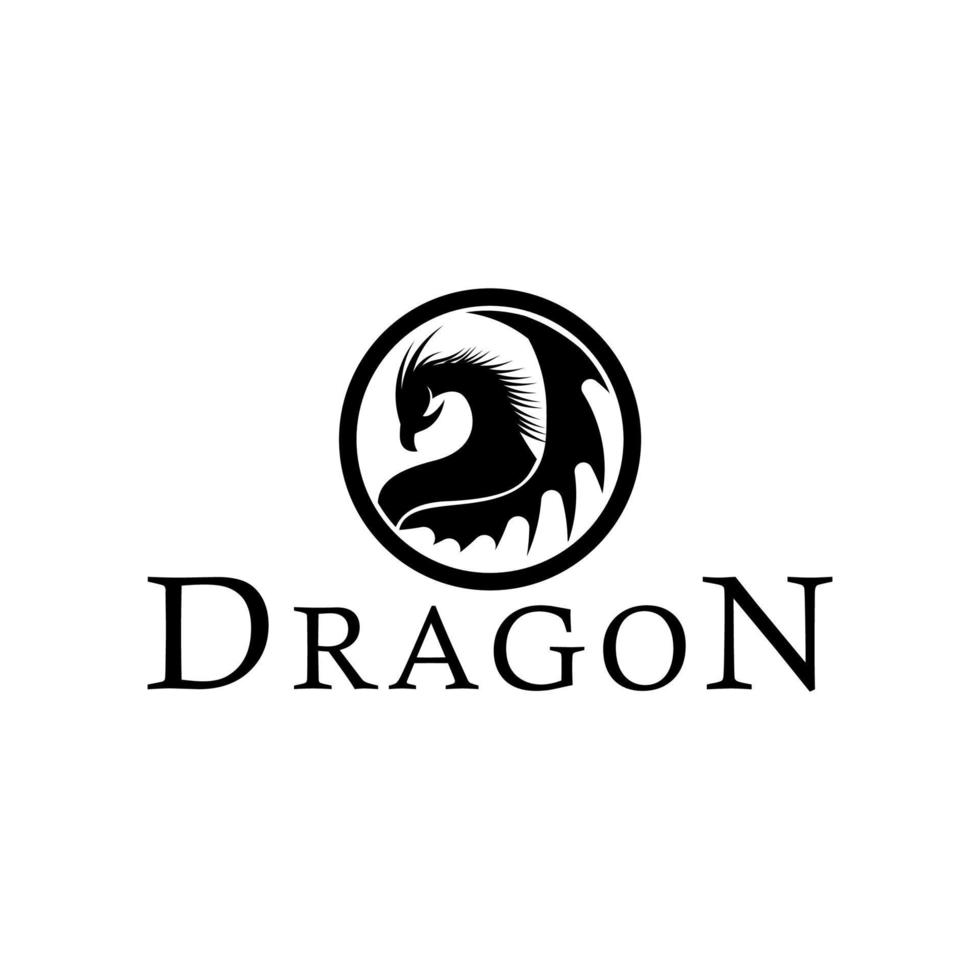 Dragon Circle logo design vector shiluiete illustration
