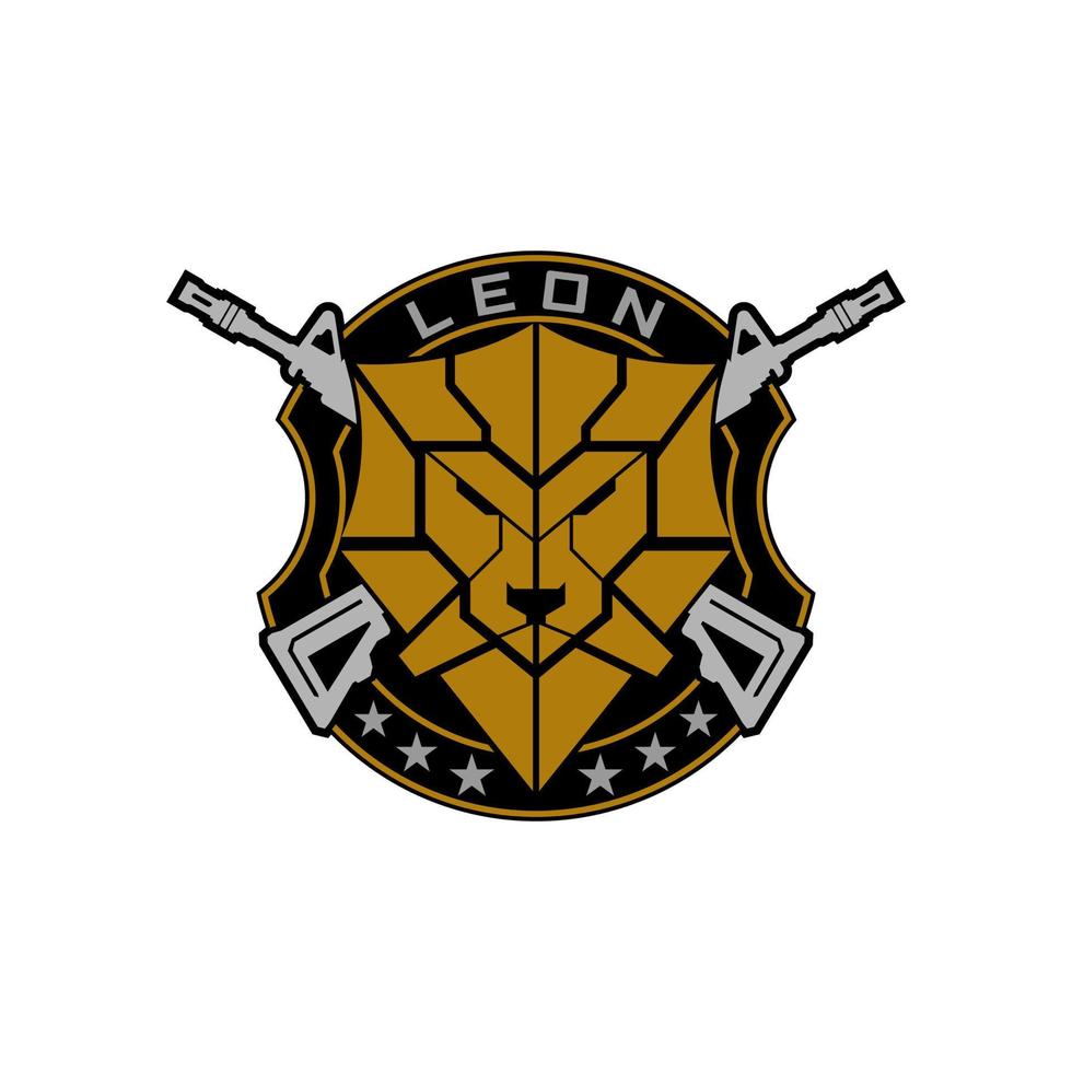 Lion Head Badge Gun Star Logo Template vector