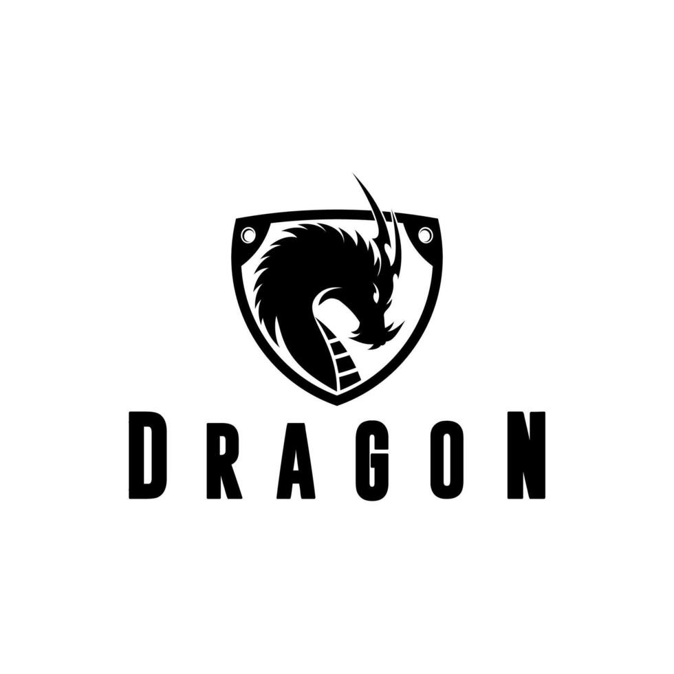 Dragon Shield logo design vector shiluiete illustration