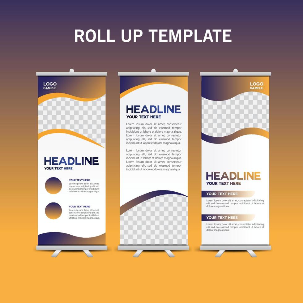 Purple and orange Roll Up Banner template vector design