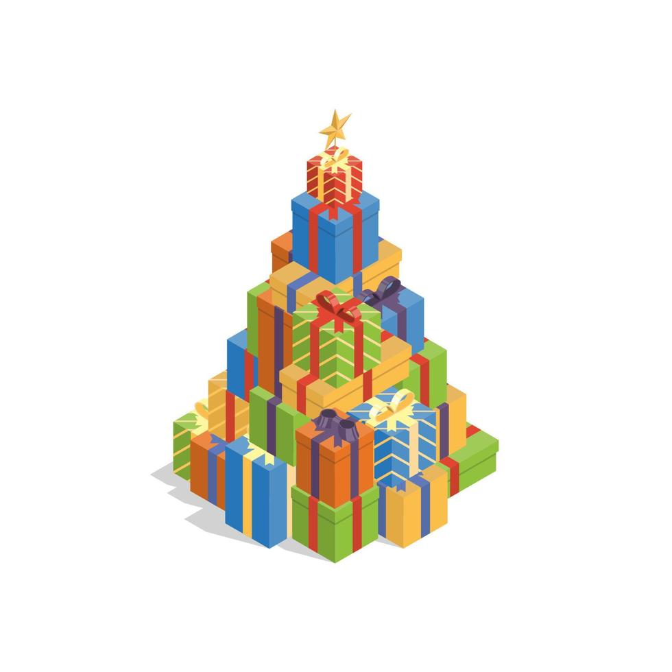 Isometric gift box christmas tree vector