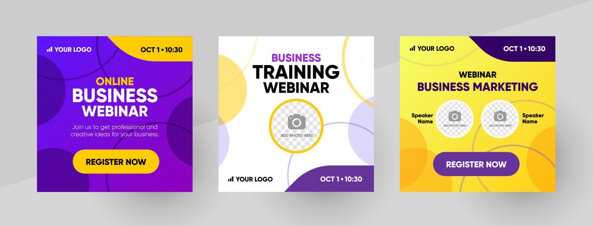 Business webinar social media post template. Background and illustration for social media banner design in vector. vector