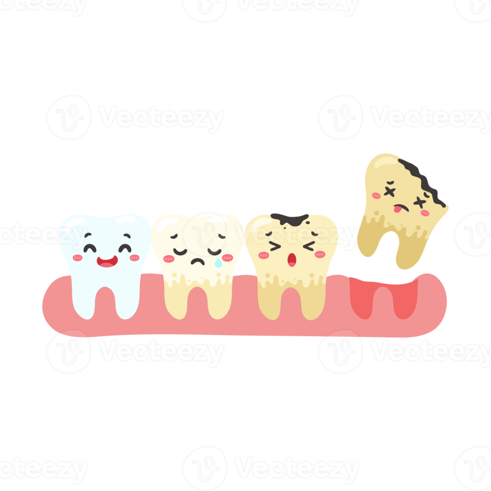 tecknade tänder och tandkött inne i munnen är nöjda med problemet med tandförfall. det finns plack på tänderna. png
