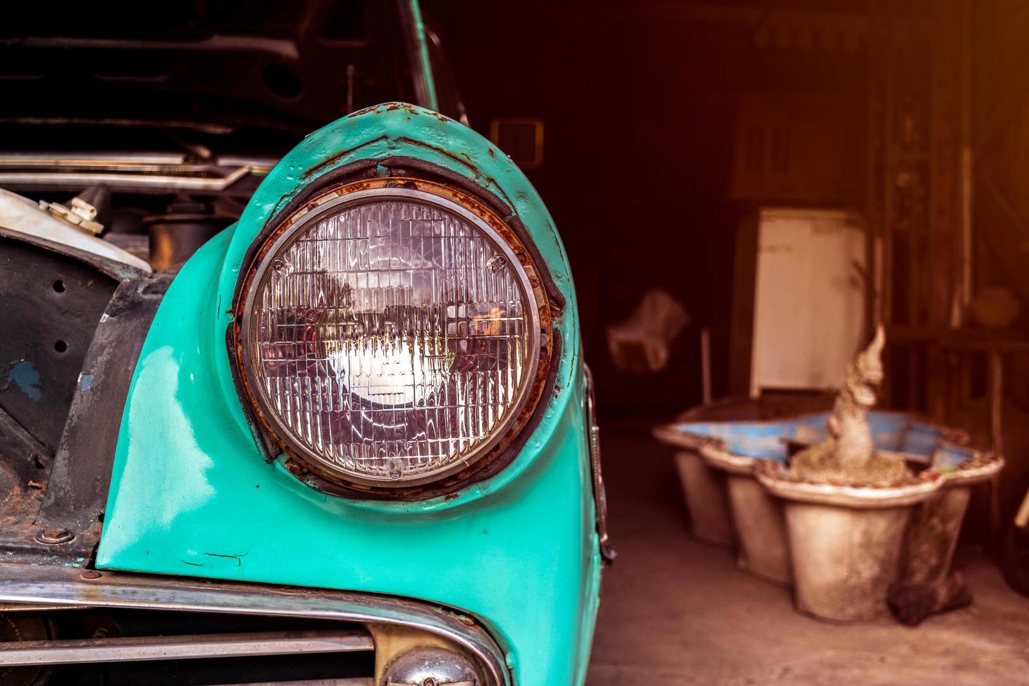 Close up headlamp retro car photo