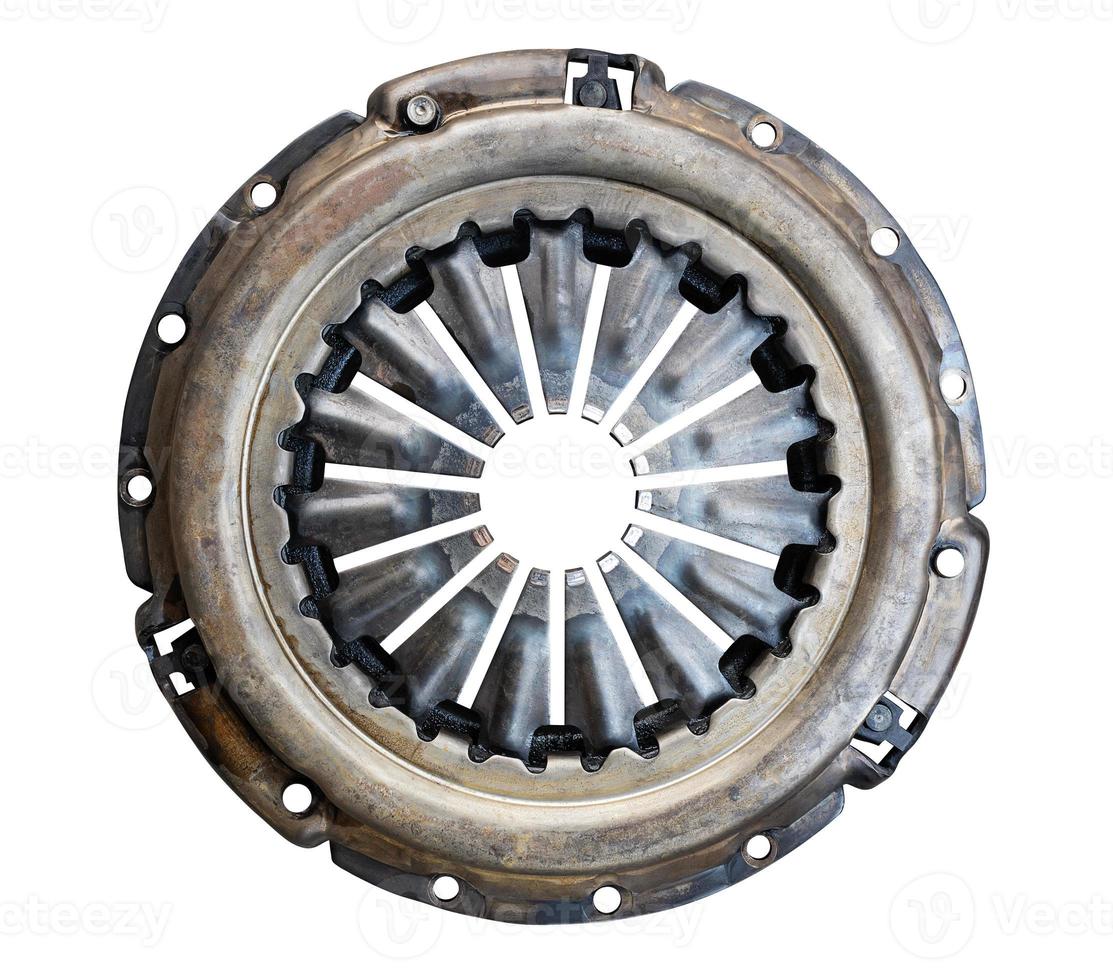 Deteriorated car clutch cover isolated on white background with clipping path photo